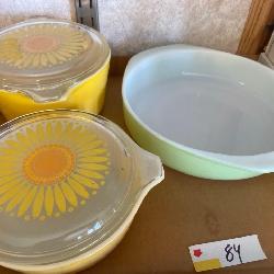 vintage Pyrex yellow and Lime dishes