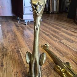 Brass Cat-Shaped Mid Century Andirons