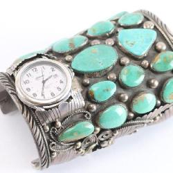 Large Navajo Sterling & Turquoise Watch Cuff.