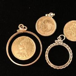 2 Small Gold Coins for Pendants.
