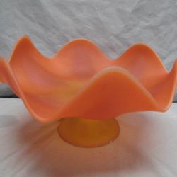 Hand-Blown Orange Glass Wave Bowl