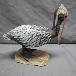 Hand-Carved Wooden Pelican Sculpture