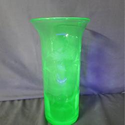 Uranium Glass Vase with Floral Etching