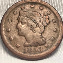 Rare 1853 Large Cent w/Braided Hair