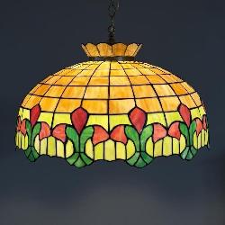 Early 20th C. Hanging Leaded Stained Glass Lamp