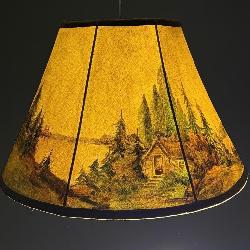 Arts & Crafts Hand Painted Lamp Shade Cabin Scene