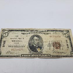 Series of 1929 First National Bank in Wichita Kansas Five Dollar Bill Charter 2782