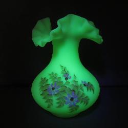 Signed Handpainted Fenton Uranium Glass Vase