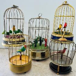 Antique 1930s Handcrafted tin litho Bird Cage Toys