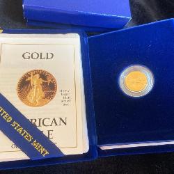 1988 P 1/10th ounce gold bullion $5 proof coin
