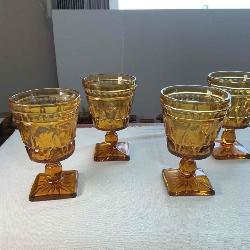 4 vintage Indiana Glass Colony Park Lane amber water goblets