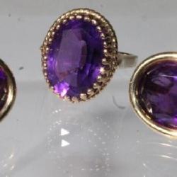 3pc. 18kt Gold Amythest Ring & Earrings