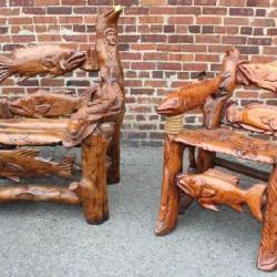 2 Large Vintage Hand Carved Animal Figural Throne/