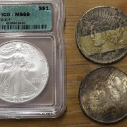 3pcs Silver Coins, 2004 MS69 Grade Silver Eagle,