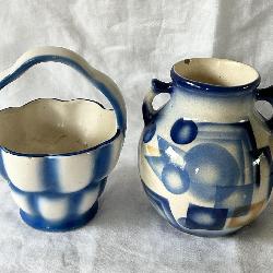 Vintage Czech Pottery Basket & 