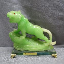 Jadeite-Style Tiger Figurine on Stand
