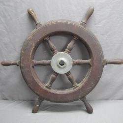 Wooden Ship Wheel With Metal Hub