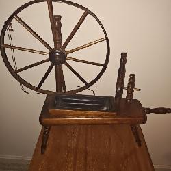 Decorative wooden spinning wheel planter