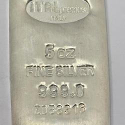 5 Oz Italpreziosi Poured Bar .999 Fine Silver