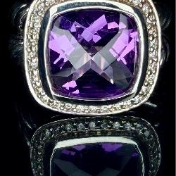 David Yurman Sterling Amethyst & Diamond Ring