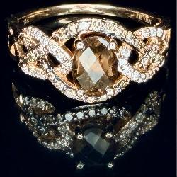 14KT Rose Gold LeVian Quartz & Diamond Ring