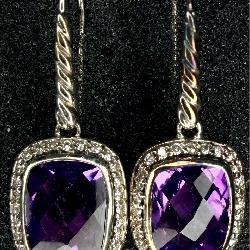 David Yurman Sterling Amethyst & Diamond Earrings
