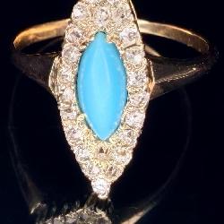 Antique 14K Gold Victorian Turquoise Diamond Ring