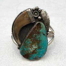 Navajo Sterling, Turquoise & Bear Claw Bracelet
