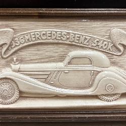 Framed Vtg. Ceramic 1936 Mercedes-Benz Wall Plaque