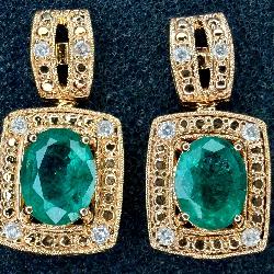 GGA Sterling Silver Emerald & Diamond Earrings