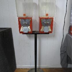 Dual 25-Cent Candy Vending Machines on Stand