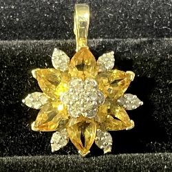 STS 10k Gold & Citrine Flower Pendant