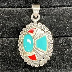 Vintage Sterling Silver Torquoise Coral Pendant