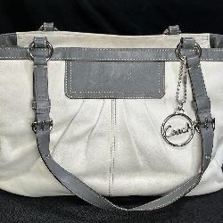 White & Gray Leather Coach Purse