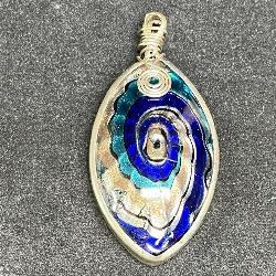 Huge Handmade Fused Glass Metal Wrapped Pendant