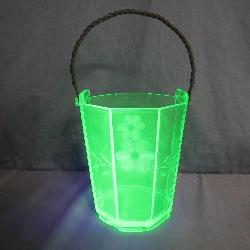 Flower Etched Uranium Glass Ice Bucket