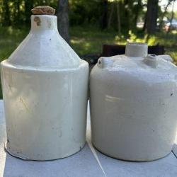White Antique Stoneware Shoulder Jugs