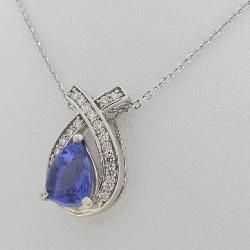 14K White Gold Tanzanite, Diamond Pendant, Chain