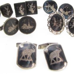 Sterling Silver Gents Nielloware Siam Cuff Links