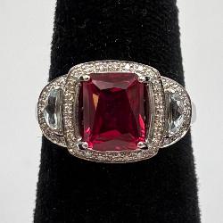 14k White Gold Ruby, Sapphire, & Diamond Ring