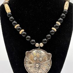 Black, White & Sterling Silver Cat Necklace