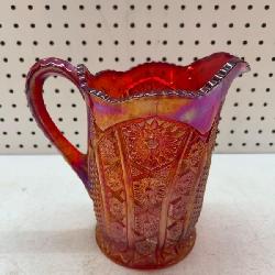 Sunset Carnival glass pitcher red