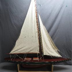 Wooden Sailboat Model with Canvas Sails