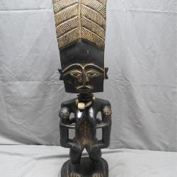 Wooden African Mother Statue with Unique Details
