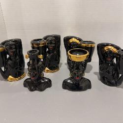 Ceramic vase African figurines and candle holders