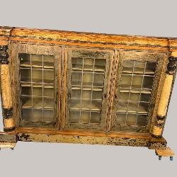 MONUMENTAL PAINT DECORATED LEADED GLASS BOOKCASE