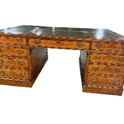 ALL BURLED HANDMADE LEATHER TOP EXECUTIVE DESK