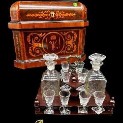 INLAID MAHOGANY TANTALUS SET