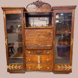 RARE OAK DOUBLE SIDE BY SIDE BOOKCASE DESK