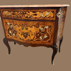 FRENCH INLAID MARBLE TOP COMMODE
